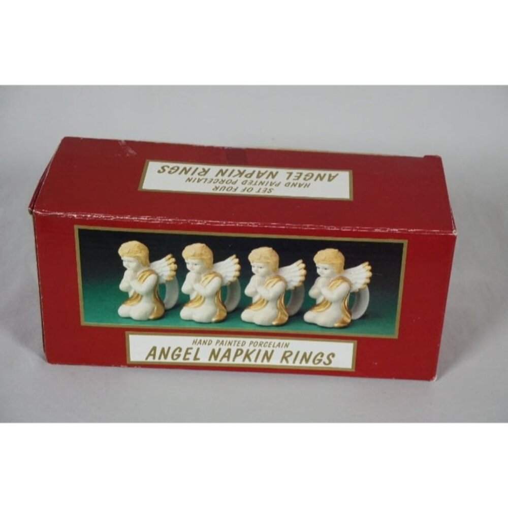 Vintage World Bazaar Hand Painted Porcelain Angel Napkin Rings ~ Set of 4